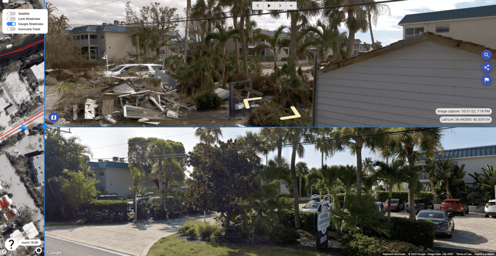Site Tour 360 captured data of the debris following Hurricane Ian in Florida in 2022 with the Mosaic 51 camera. debris removal post disaster