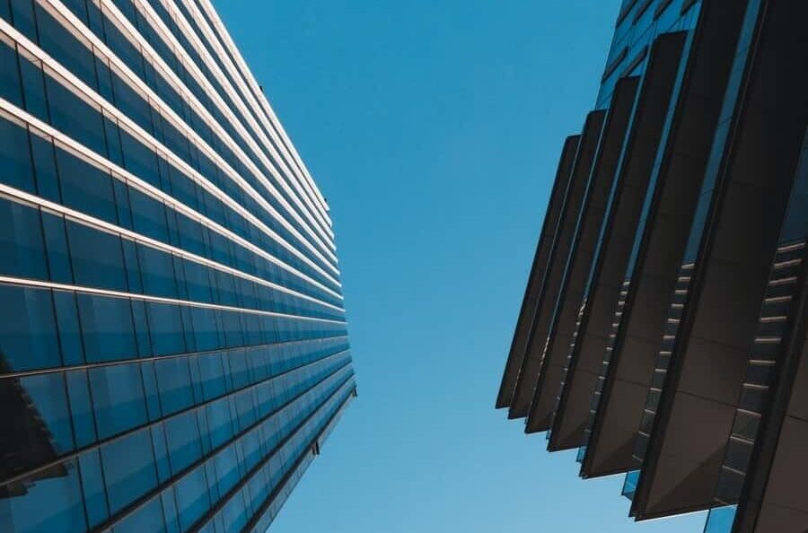 blue and black high rise building