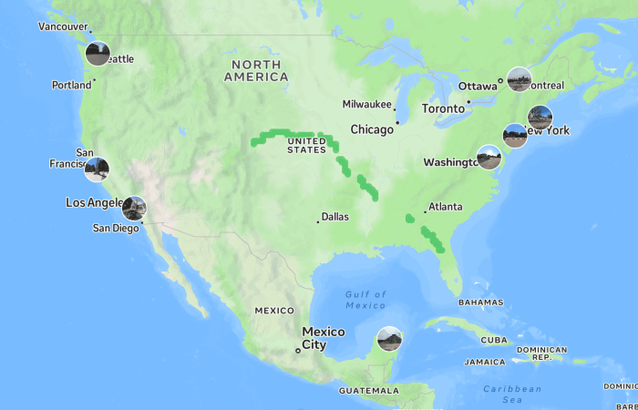 The Mosaic X's road trip from Denver to Florida after Geo week 2024, as seen on Mapillary