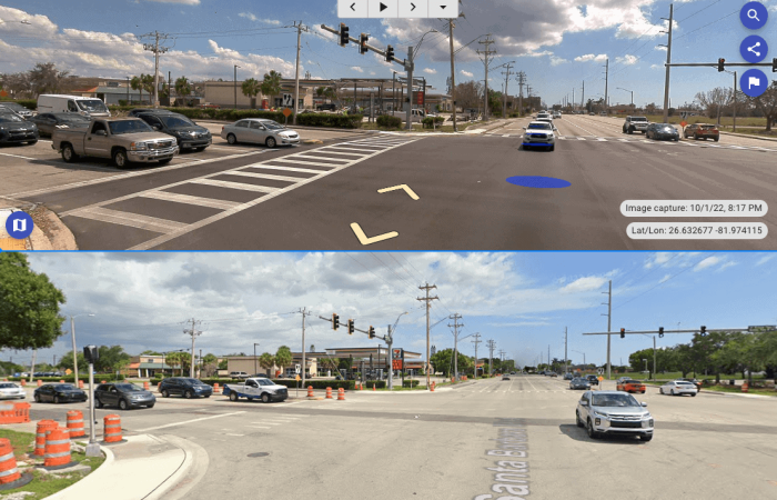before and after, historical data, street view repeated capture for road maintenance