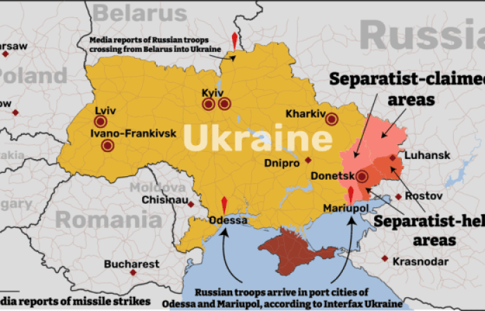 a map showing the invasion of Ukraine by Russia