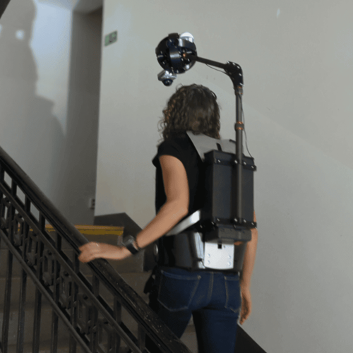 mosaic backpack mobile mapper on stairs