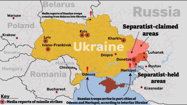 a map showing the invasion of Ukraine by Russia